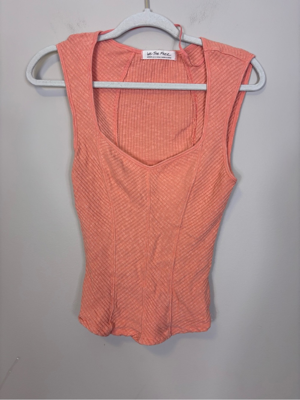 Free People Coral Ribbed Sweetheart Neckline Tank Top Medium